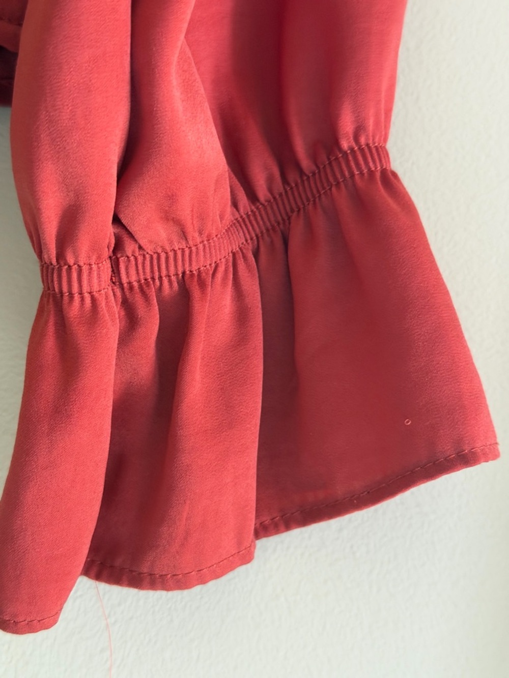 Women's Ruffle V-Neck Blouse - Rust Red - Picture 4 of 5